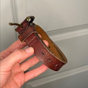 Fossil Brown Leather Embossed Floral Belt